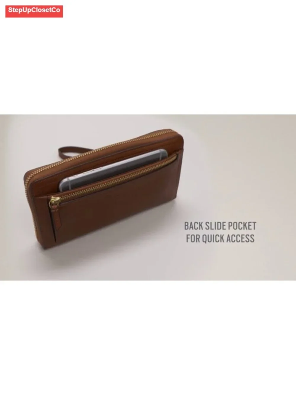 LiteHide Leather RFID-Blocking Zip Around Clutch Wallet with Wristlet Strap